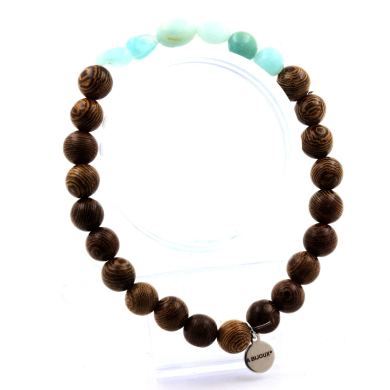 Amazonite from Brazil + wood Bracelet 8 mm Beads.