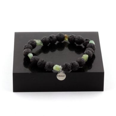 Green Kyanite from Brazil + Lava Bracelet 8 mm Beads.