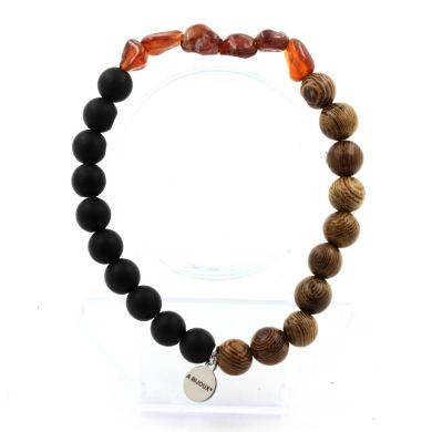 Spessartine Garnet from Mozambique + Matte Black Onyx + wood Bracelet 8 mm Beads.
