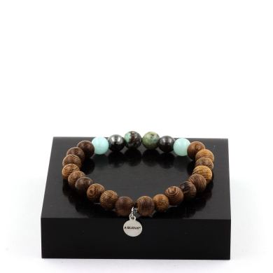Chrysocolla from Namibia + Hematite + Angelite + wood Bracelet 8 mm Beads.
