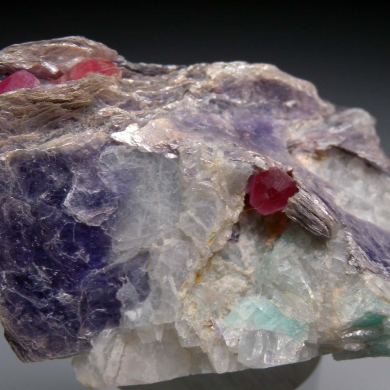 Pezzottaite on Lepidolite, Amazonite