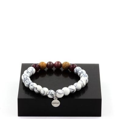 Ruby from Mogok, Burma, Myanmar + Garnet + Landscape Jasper + Howlite Bracelet 8 mm Beads.