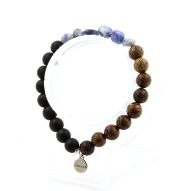 Blue Jasper from South Africa + Matte Black Onyx + Wood 8 mm beads Bracelet.