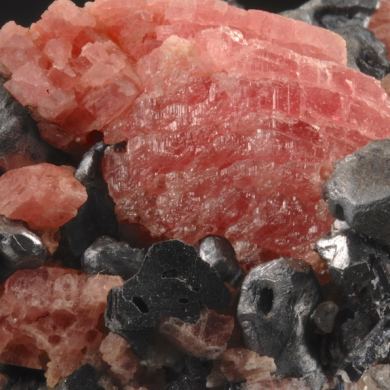 Rhodochrosite on Galena and Acanthite with Fluorite
