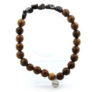 Hypersthene from Egypt + wood Bracelet 8 mm Beads.