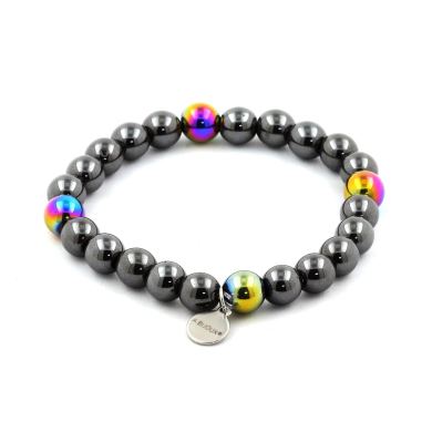 Hematite + Multicolor Hematite Bracelet 8 mm Beads.