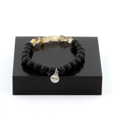 Golden Rutilated Quartz from Brazil + Matte Black Onyx Bracelet 8 mm Beads.