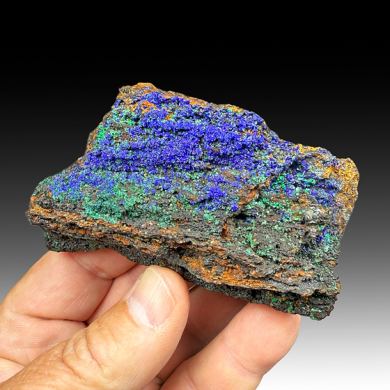 Azurite with Conichalcite, Agardite