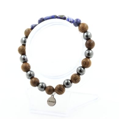 Lapis Lazuli from Pakistan + Hematite + wood 8 mm beads Bracelet.