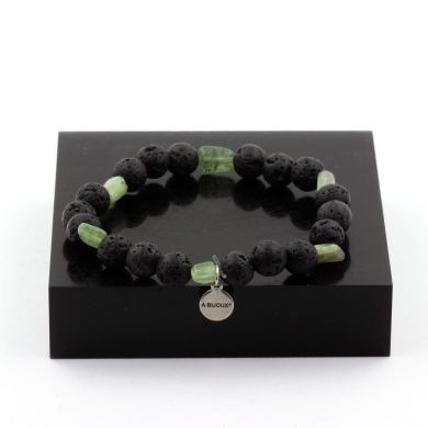 Green apatite from Madagascar + Lava Bracelet 8 mm Beads.