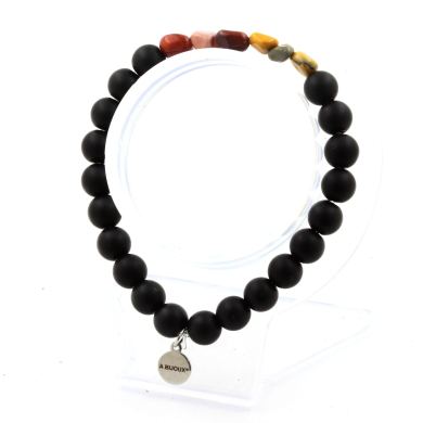 Mookaite from Australia + Matte black Onyx Bracelet 8 mm Beads.