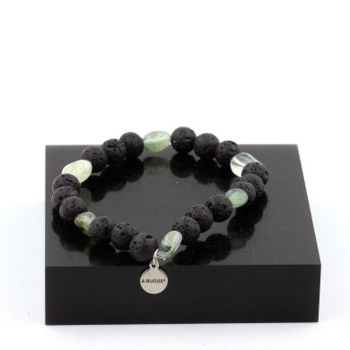 Prehnite from Canada + Lava Bracelet 8 mm Beads.
