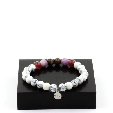Ruby from Mogok, Burma, Myanmar + Matte purple Mica + bicolor Tourmaline + Howlite Bracelet 8 mm Beads.
