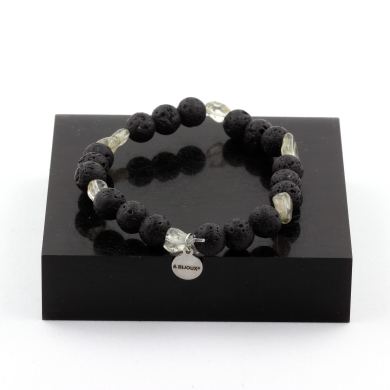 Rutilated Tourmaline Quartz from Brazil + Lava Bracelet 8 mm Beads.