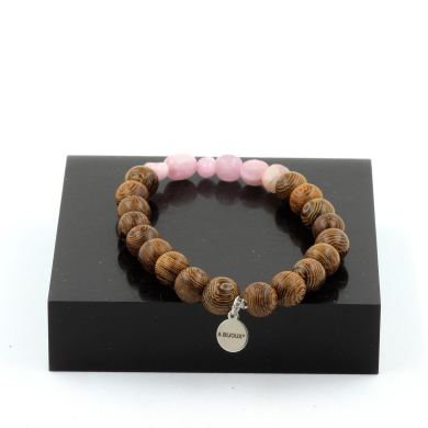 Kunzite from Brazil + wood Bracelet 8 mm Beads.