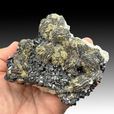 Pyrite after Pyrrhotite with Sphalerite, Calcite