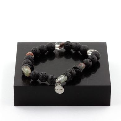Green Ghost Quartz from Brazil + Lava Bracelet 8 mm Beads.