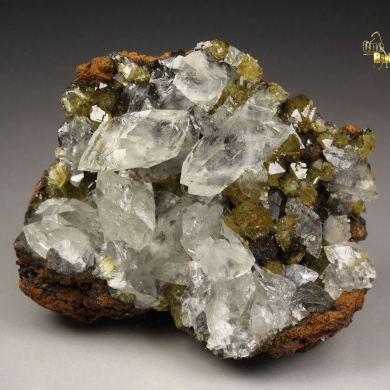 gem ADAMITE, CALCITE