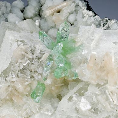 Fluorapophyllite-K with Calcite, Stilbite