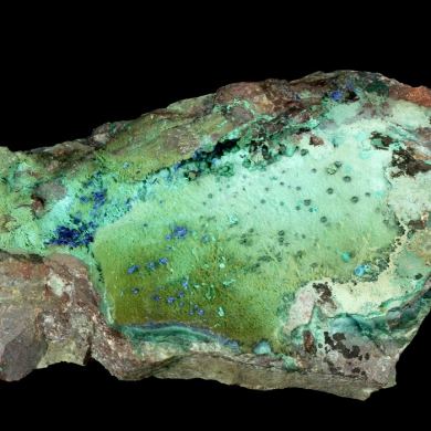 Azurite and Rosasite on Chrysocolla