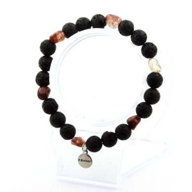Red rutilated Quartz from Brazil + Lava Bracelet 8 mm Beads.