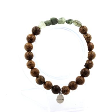 Green rutilated Quartz from Brazil + wood Bracelet 8 mm Beads.