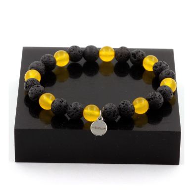 Yellow Agate + Lava Bracelet 8 mm Beads.