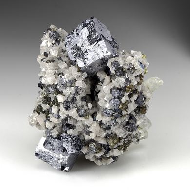 Galena with Dolomite, Calcite, Chalcopyrite