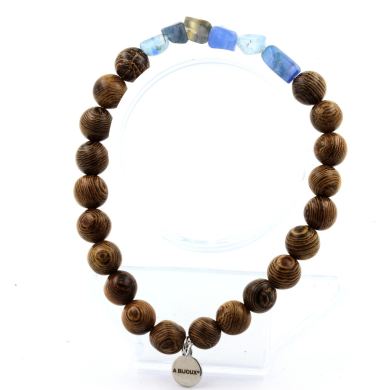 Blue Kyanite from Brazil + wood Bracelet 8 mm Beads.