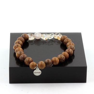 Rutile Amethyst Quartz from Brazil + wood Bracelet 8 mm Beads.