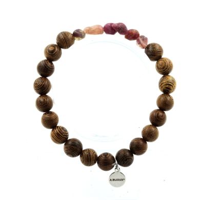 Rubellite Tourmaline from Brazil + wood Bracelet 8 mm Beads.