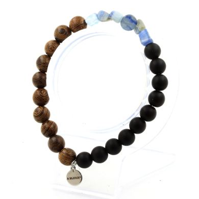 Blue Kyanite from Brazil + Matte black Onyx wood Bracelet 8 mm Beads.