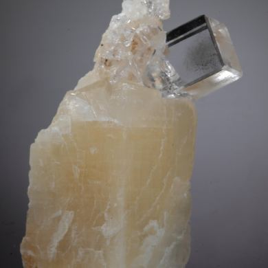 Fluorite - gem clear crystal on Calcite