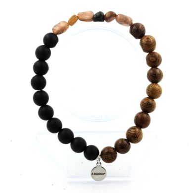 Andalusite from USA + Matte Black Onyx + wood Bracelet 8 mm Beads.