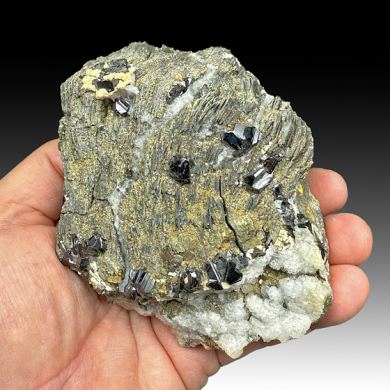 Pyrite replacing Pyrrhotite with Sphalerite, Calcite