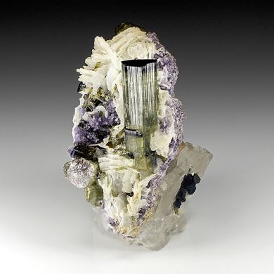 Elbaite with Albite, Lepidolite, Quartz