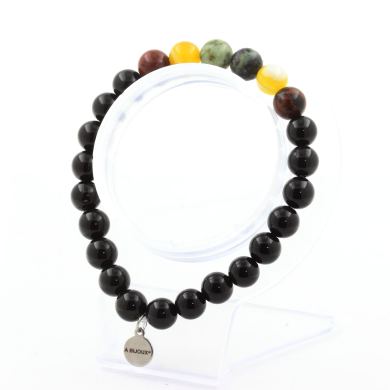 African Turquoise + Mahogany Obsidian + Yellow Sardonyx + Black Agate Bracelet 8 mm Beads.