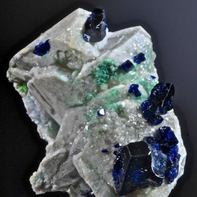 Azurite on Anglesite over Cerussite etc.
