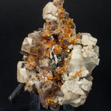 Zircon with Quartz (variety smoky), Orthoclase and Aegirine