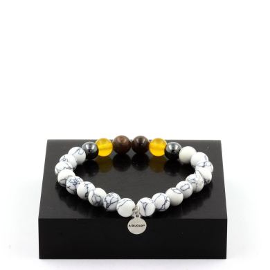Ruby from Mogok, Burma, Myanmar + Yellow Agate + Hematite + Howlite Bracelet 8 mm Beads.