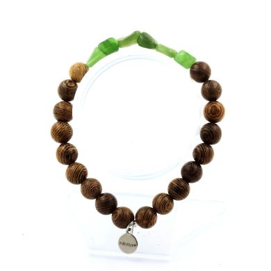 Nephrite Jade from Siberia (Russia) + wood Bracelet 8 mm Beads.