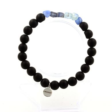 Blue Kyanite from Brazil + Matte Black Onyx Bracelet 8 mm Beads.