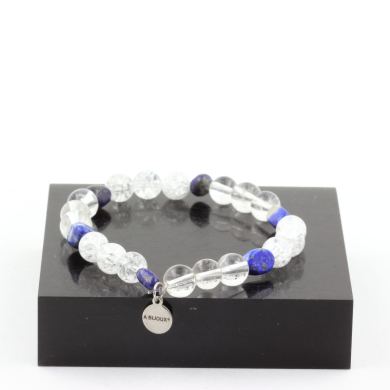 Lapis Lazuli from Pakistan + Cracked Quartz from Brazil + Quartz 8 mm beads Bracelet.
