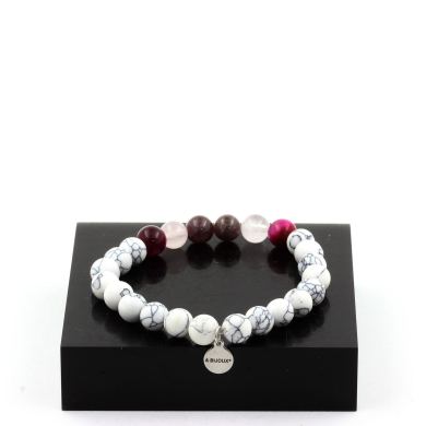 Ruby from Mogok, Burma, Myanmar + Fuschia Tiger's Eye + Rose Quartz + Howlite Bracelet 8 mm Beads.