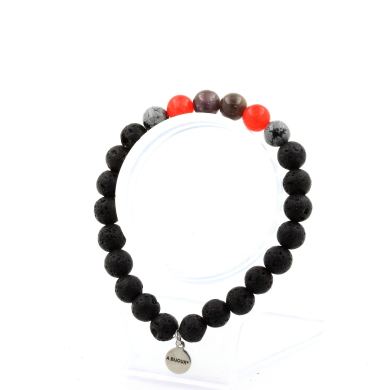 Ruby from Mogok, Burma, Myanmar + Red Chalcedony + Snowflake Obsidian + Lava Bracelet 8 mm Beads.