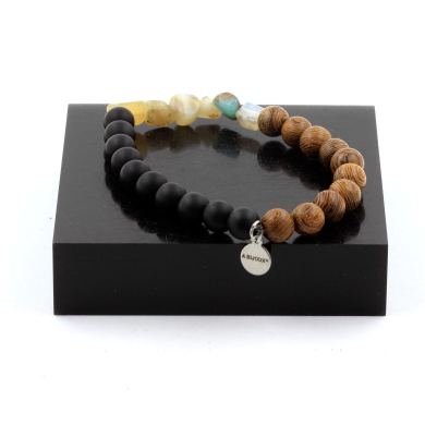 Multicolor Opal from Australia + Matte Black Onyx + wood Bracelet 8 mm Beads.