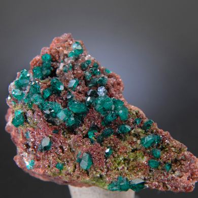 Dioptase with Calcite,Duftite and Arsenotsumebite 