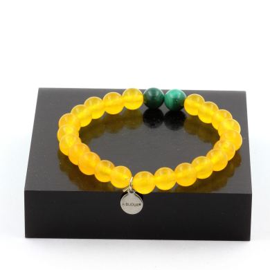 Malachite from Congo + Yellow Agate Bracelet 8 mm Beads.