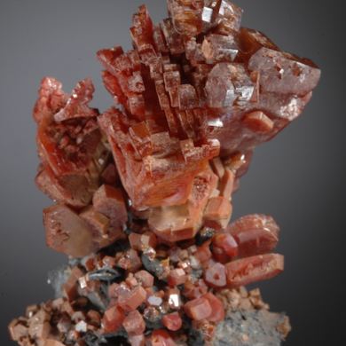 Vanadinite with Barite - large hoppered/branching cluster