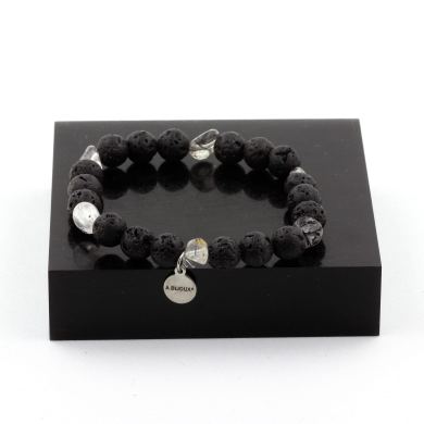Quartz with Tourmaline inclusions from Brazil + Lava Bracelet 8 mm Beads.